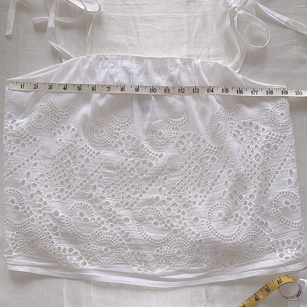 HD in Paris White Anthropologie Embroidery Lace Cami Top Cotton & Silk Ties LRG - Picture 7 of 13
